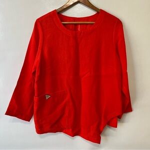 Fridaze Bright Orange Red Asymmetric Top